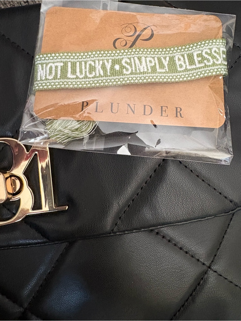 Plunder Green Woven Bracelet with 'NOT LUCKY · SIMPLY BLESSED' Text - Picture 2 of 4